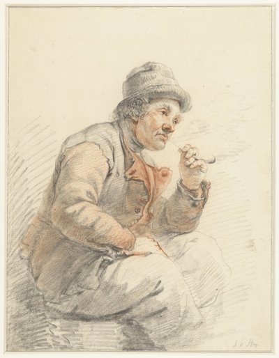 座ってパイプを吸う農家 作： Jacob van Strij