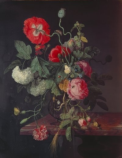 ガラスの花瓶の花。 1667 作： Jacob van Walscapelle
