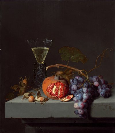 果物のある静物、1675年。 作： Jacob van Walscapelle