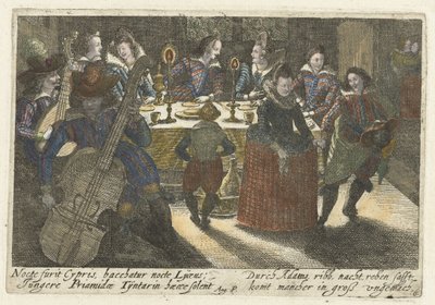 Dinerende studenten en muzikanten 学生の間での図像的なジョークのチャンピオン (...) (シリーズのタイトル) 作： Jacob van der Heyden