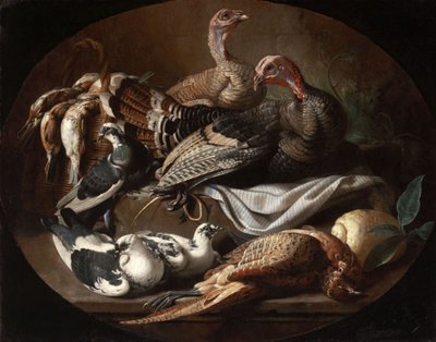 死んだ鳥と生きている鳥の静物 作： ジェイコブ・ファン・デル・ケルホーフェン