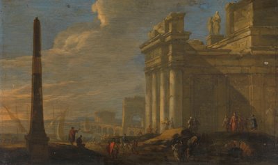 イタリアの港の眺め 作： Jacob van der Ulft (signed by artist)