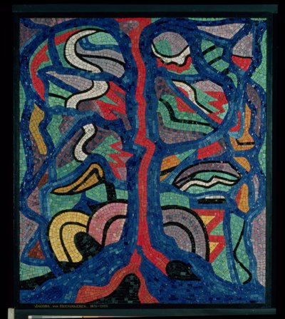 木、赤、黒、青、黄色の構成（モザイク） 作： Jacoba Berendina van Heemskerck van Beest