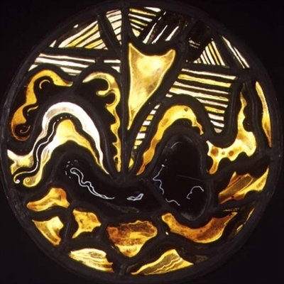 海岸近くの波間に浮かぶ帆船、メダイヨン（ステンドグラス 作： Jacoba van Heemskerck