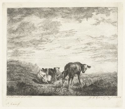 3頭の子牛 作： Jacobus Cornelis Gaal (signed by artist)