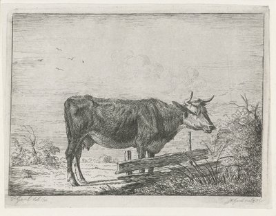 柵のそばに立つ牛 作： Jacobus Cornelis Gaal