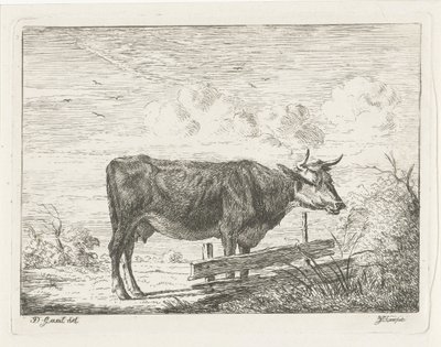 柵のそばに立つ牛 作： Jacobus Cornelis Gaal