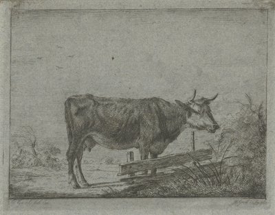 フェンスのそばに立つ牛 作： Jacobus Cornelis Gaal