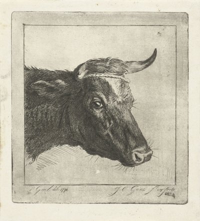 角にロープを巻いた牛の頭 作： Jacobus Cornelis Gaal