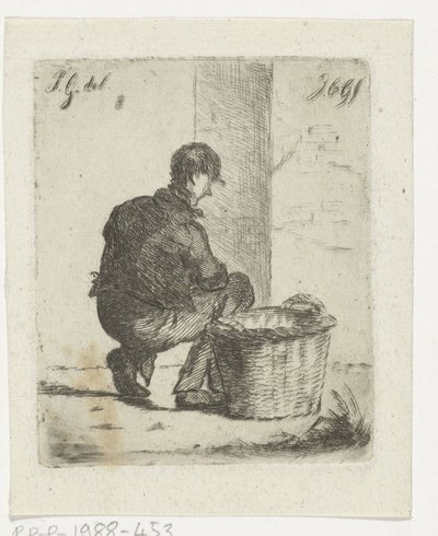 籐のかごを持つ安定した少年 作： Jacobus Cornelis Gaal