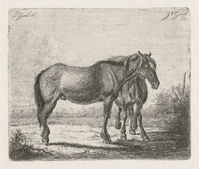二頭の馬 作： Jacobus Cornelis Gaal