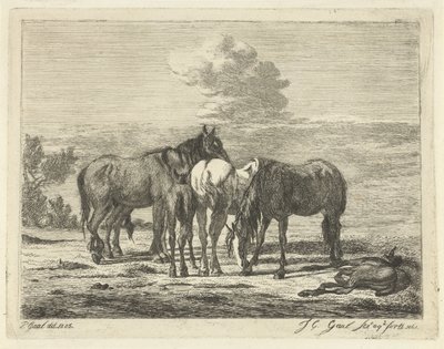 4頭の馬と2頭の子馬 作： Jacobus Cornelis Gaal