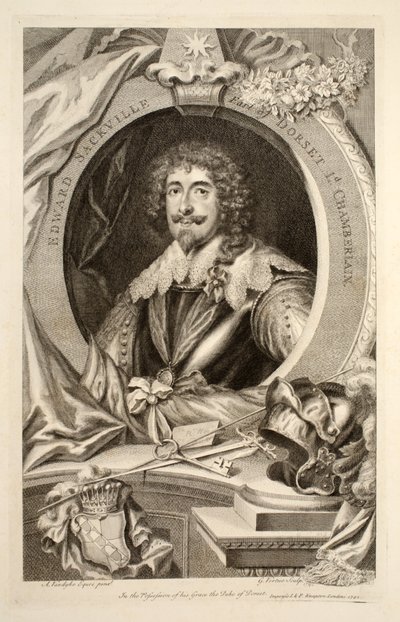 エドワードサックビルの肖像画、「イギリスの著名な人物の頭」のイラスト、パブ。ナップトン、ロンドン1742 作： Jacobus Houbraken