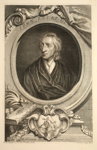 ジョンロックの肖像画、「イギリスの著名な人物の頭」のイラスト、パブ。ナップトン、ロンドン1742 作： Jacobus Houbraken
