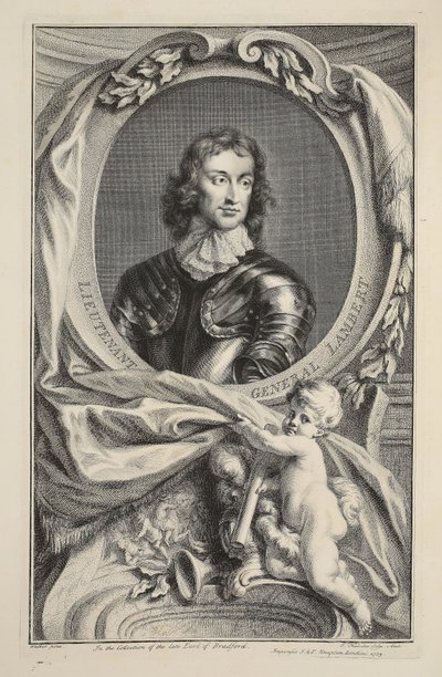 ランバート中将の肖像画、「イギリスの著名人の頭」からのイラスト、パブ。ナップトン、ロンドン1742 作： Jacobus Houbraken