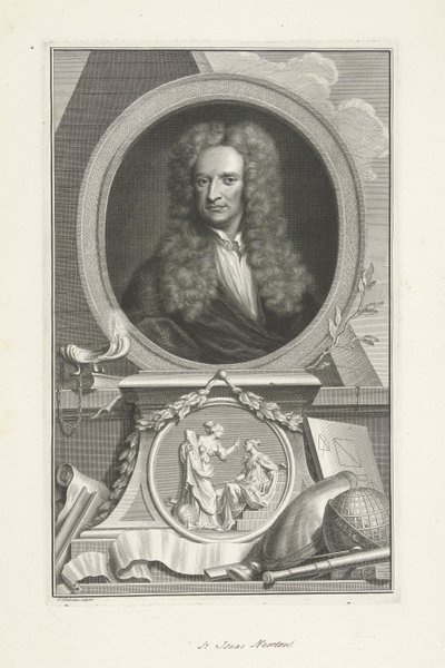 アイザック・ニュートン卿（1642-1726）、イギリスの物理学者・数学者 作： Jacobus Houbraken