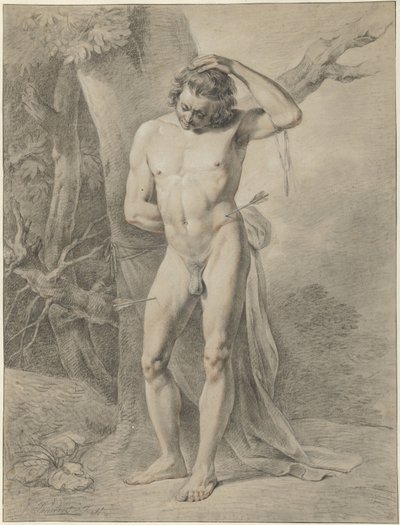 木の前に立っている男性のヌード 作： Jacobus Johannes Lauwers