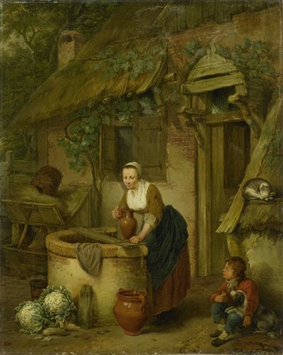 井戸から水を汲む女性 作： Jacobus Johannes Lauwers