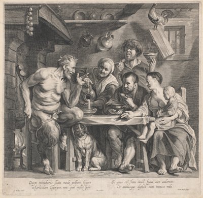 農民の家族を訪ねるサテュロス 作： Jacobus Neeffs, after Jacob Jordaens
