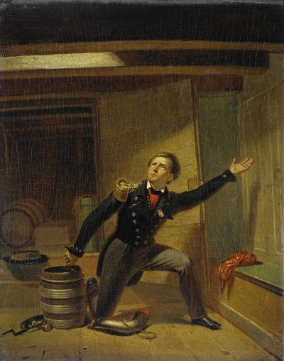1831 年 2 月 5 日、導火線に火をつけるヤン ファン スパイク 作： Jacobus Schoemaker Doyer