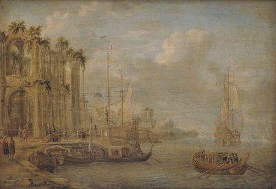古代遺跡のある港の風景 作： Jacobus Storck
