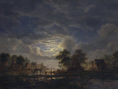 運河沿いの村、1840 作： Jacobus Theodorus Abels