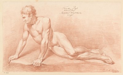 正面から見た裸の男性の着席 (2等賞 1798年) 作： Jacobus Wijsman