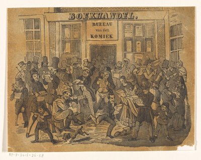 De Komiek を手に入れるために本屋の前に集まった人々 作： Jacobus Wilhelmus Adrianus Hilverdink (possibly)