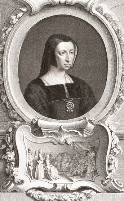 Louise of Savoy (1476-1531) フランスの貴族で摂政、オーヴェルニュ公爵夫人、ブルボン公爵夫人、ヌムール公爵夫人、国王フランシス1世の母 (エングレーヴィング) 作： Jacobus and Vertue George Houbraken