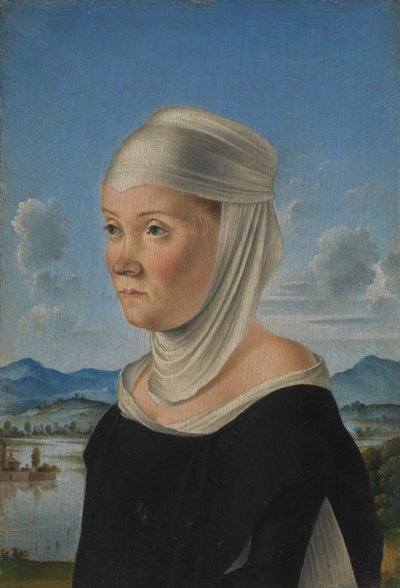 グリザイユのシーンに向けた、おそらくサンセコンドの修道女の女性の肖像画。 1485-95。 作： Jacometto Veneziano