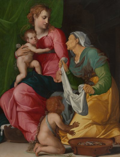 聖母子と聖女エリザベトと洗礼者ヨハネ 作： Jacopino del Conte