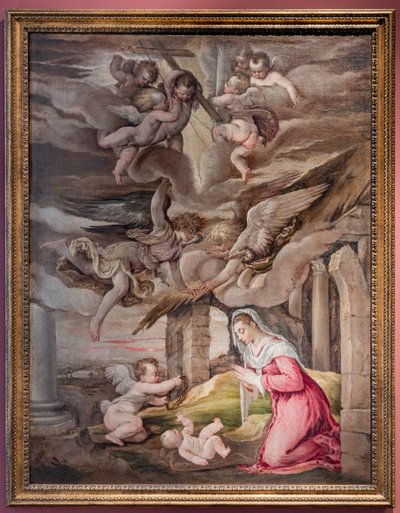 情熱の道具を持った幼児イエスと天使たちの礼拝 作： Jacopo (1510 92) Bassano