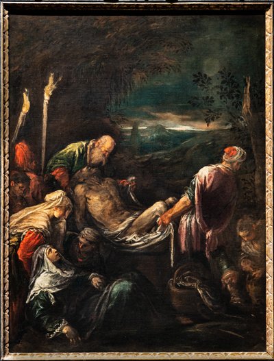 キリストの遺体の埋葬、1580年頃（キャンバスに油彩） 作： Jacopo (1510 92) Bassano