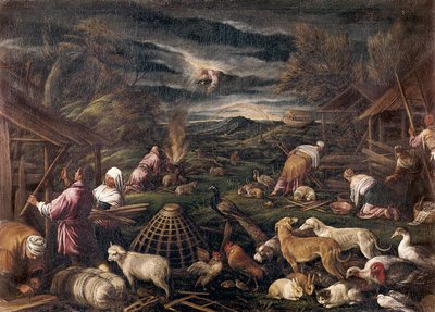 大洪水の後のノエ。ヤコポ・ダ・ポンテ（ヤコポ・バサーノ（1515-1592）と呼ばれる）の絵画 作： Jacopo Bassano