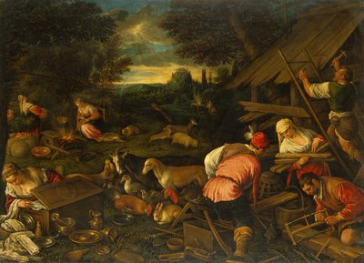 神は洪水の後にノアに話しかける、1578年頃（キャンバスに油彩） 作： Jacopo and Bassano Francesco (F. da Ponte) Bassano