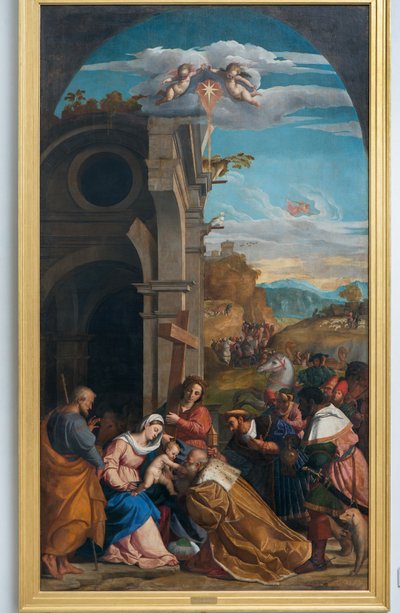 セントヘレンの前でのマギの崇拝 作： Jacopo (c.1480 1528) Palma