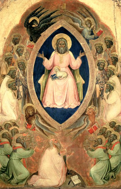 1343年以降、黙示録のポリプティックから放り出された父なる神（テンペラと金のパネル） 作： Jacopo Alberegno