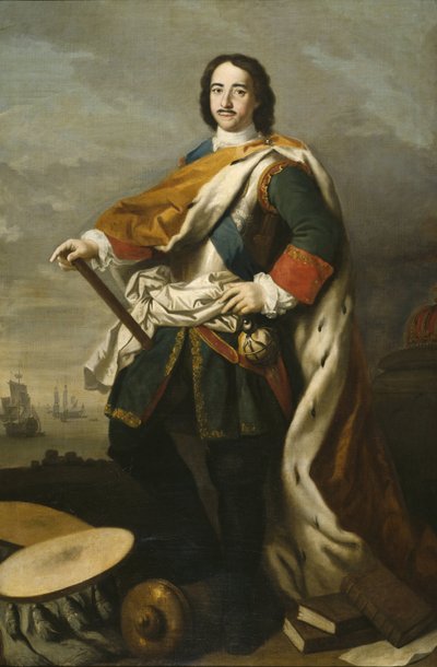 ピエール・I・ル・グラン、ツァーリ・ドゥ・ルスィー - 皇帝ピョートル1世（1672-1725）の肖像、アミゴーニ、ヤコポ（1675-1752）作。キャンバスに油彩。寸法：210x139 cm。ストックホルム国立博物館 作： Jacopo Amigoni