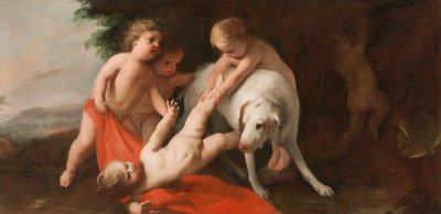 犬と遊ぶプッティ 作： Jacopo Amigoni