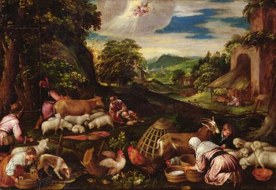 羊飼いへの受胎告知 作： Jacopo Bassano
