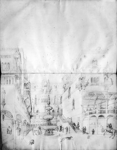 Fol.16v-17rヘロデ王宮（ベラムにインク） 作： Jacopo Bellini