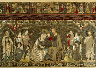 8 人の天使と 14 人の聖人の間の聖母戴冠式 (教会刺繍) パー カンビ、ヤコポ (1336 年頃活動) 作： Jacopo Cambi