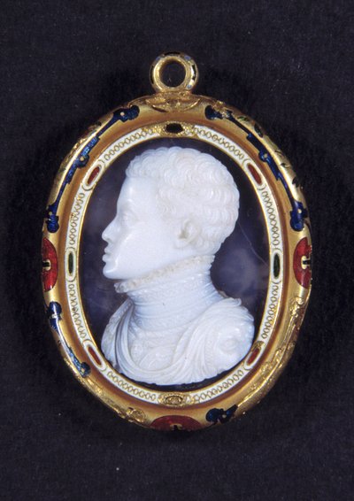 スペインのドン・カルロス王子（1545-1568）の肖像。カルセドニー・メダリオン 作： Jacopo Nizzola da Trezzo