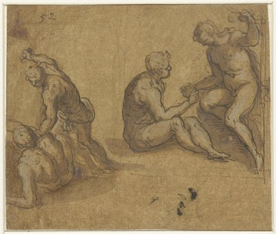 木の下のアダムとイブ、アベルを殺すカイン 作： Jacopo Palma (il Giovane)