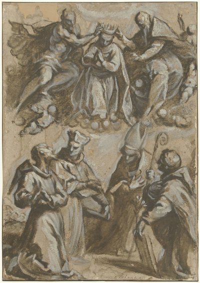 崇拝の4人の聖人と聖母マリアの戴冠式 作： Jacopo Palma (il Giovane)