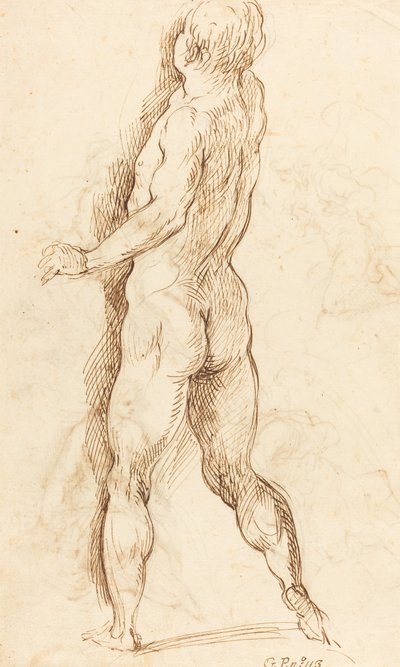 後ろから見た裸の男 [裏面] 作： Jacopo Palma il Giovane