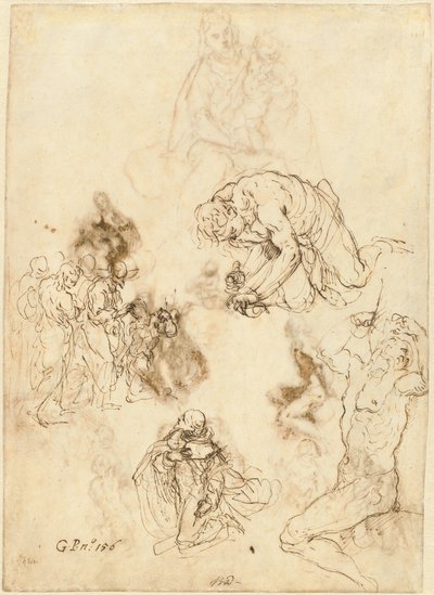盲人を癒すキリスト、聖フィリップ・ベニッツィ、聖セバスティアヌスの研究 作： Jacopo Palma il Giovane