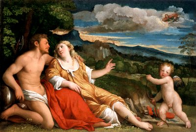 「火星、金星、キューピッド」、1520年代 作： Jacopo Palma il Vecchio