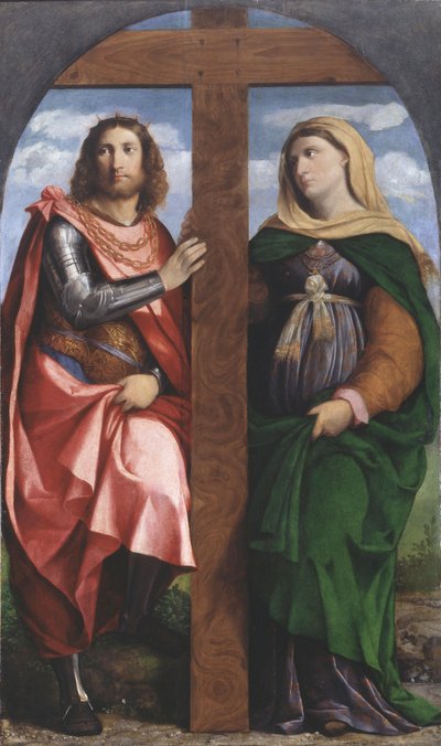 十字架の高揚。聖人コンスタンティヌス大帝とヘレナ、1520-1522年。 作： Jacopo Palma il Vecchio the Elder