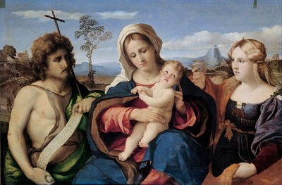 マドンナと子供、洗礼者ヨハネとマグダラのマリア、1520年〜1523年 作： Jacopo Palma il Vecchio the Elder
